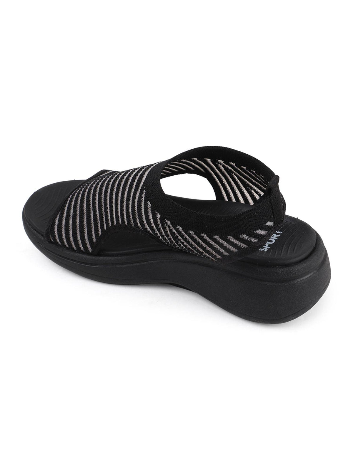 Women Black Knitted Slip-On Wedge Sandals | SD89 - view 5