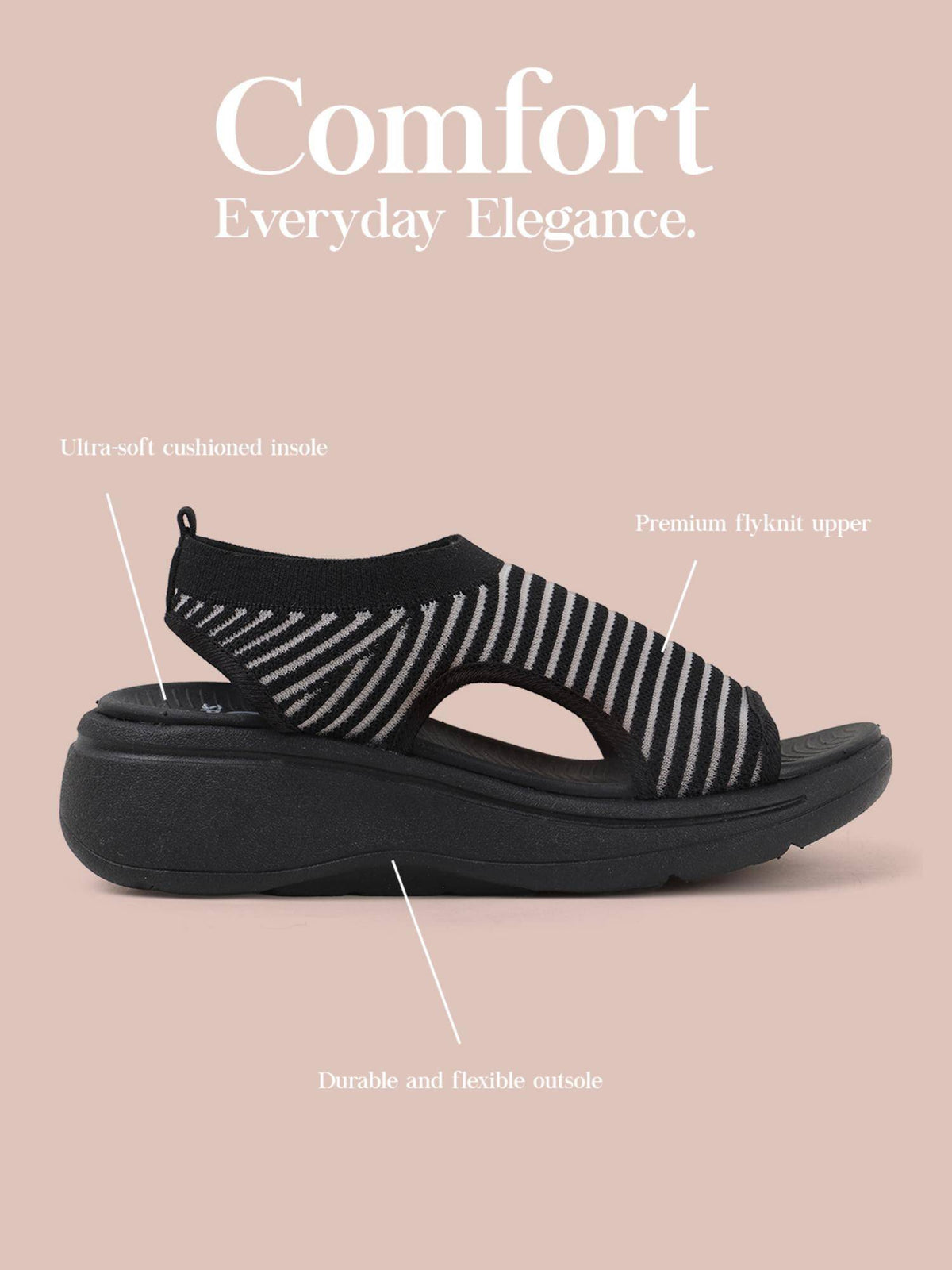 Women Black Knitted Slip-On Wedge Sandals | SD89 - view 6