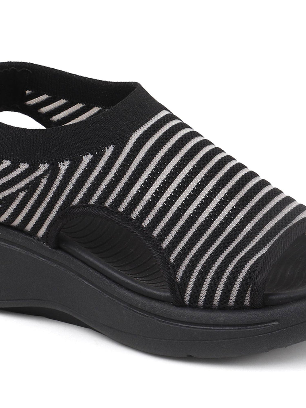 Women Black Knitted Slip-On Wedge Sandals | SD89 - view 7