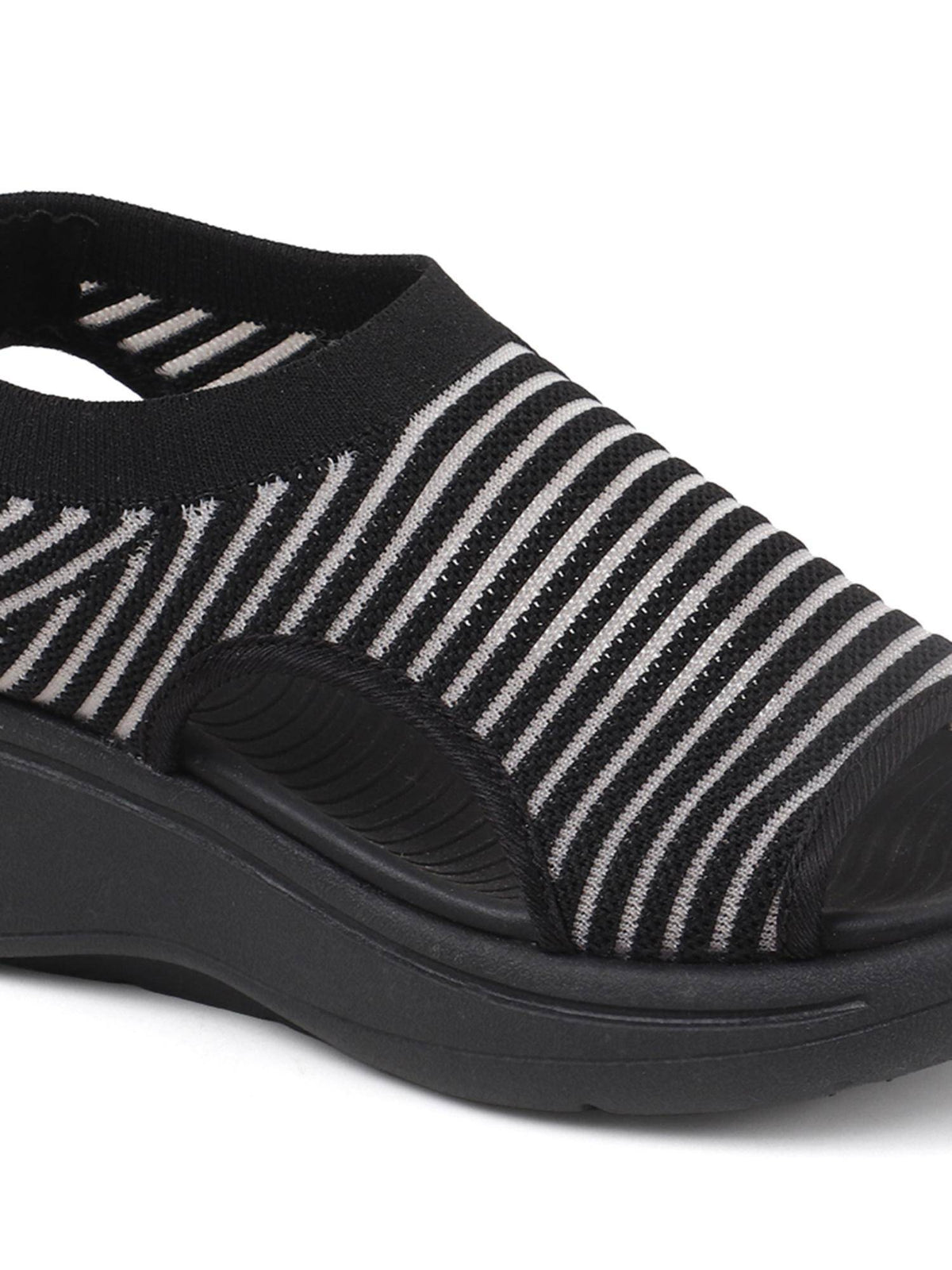 Women Black Knitted Slip-On Wedge Sandals | SD89 - view 7