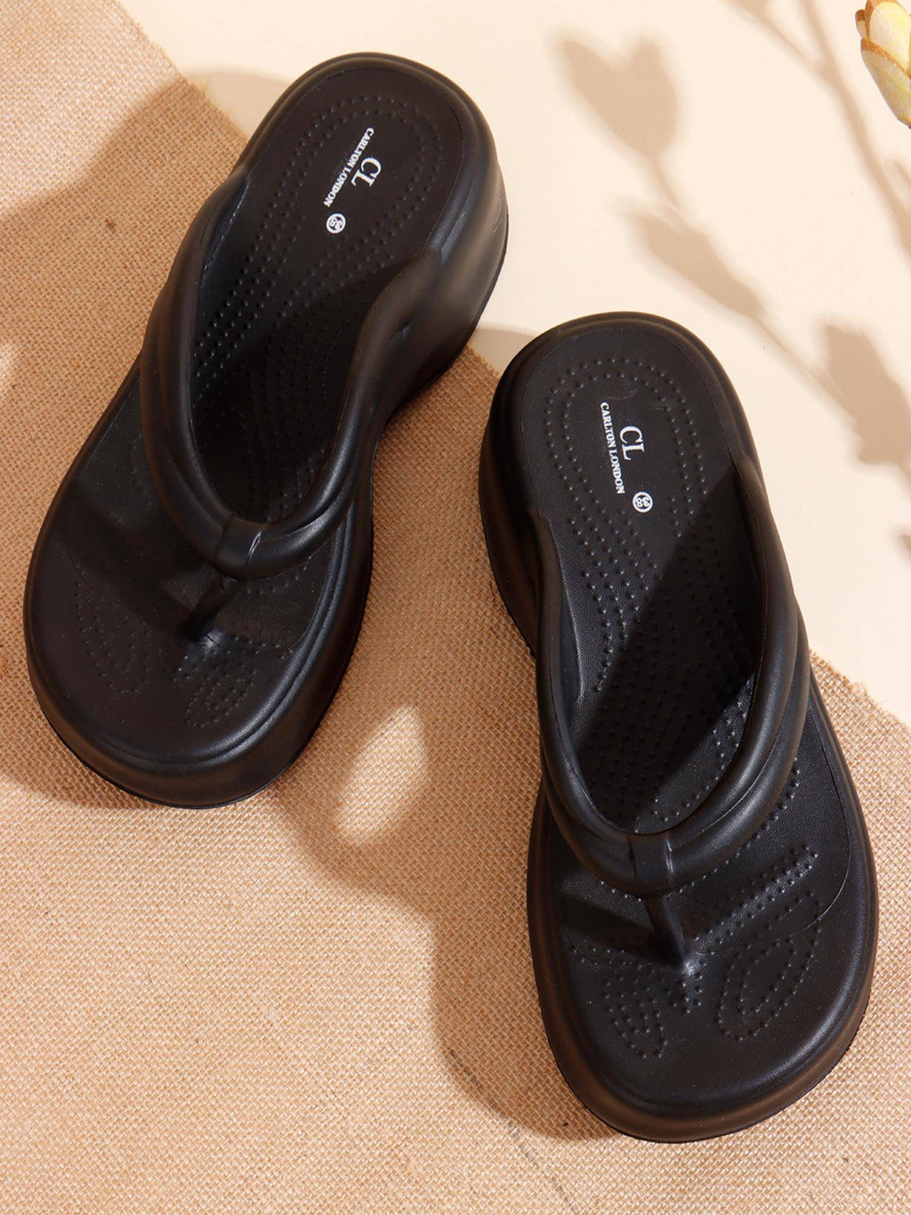 Women Black Comfortable Wedge Thong Sandals | SD89 - view 4