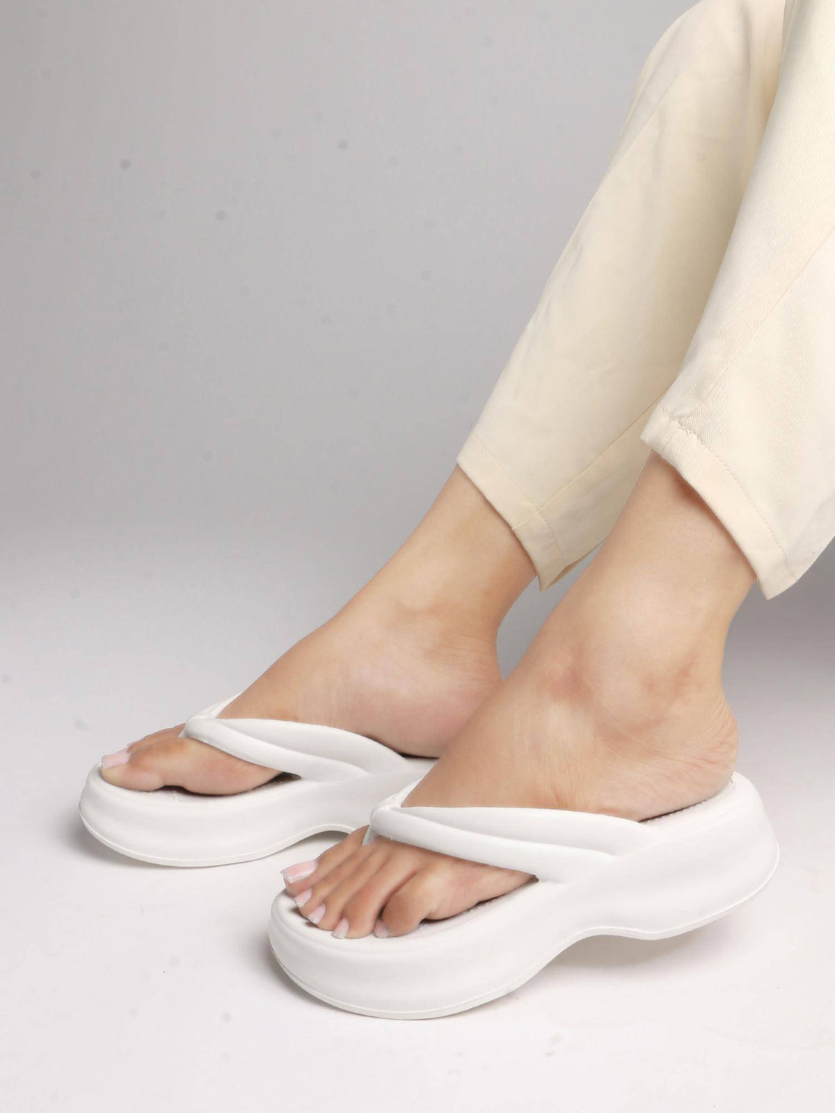 Women Off White Comfortable Wedge Thong Sandals | SD89 - view 1