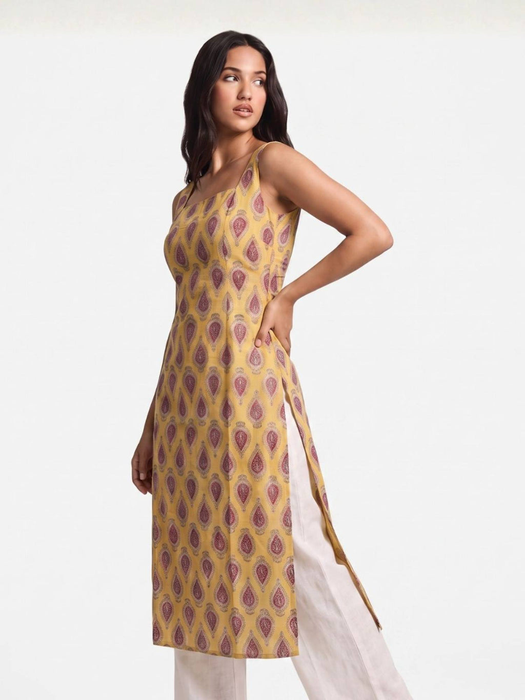 Green Printed Cotton Slim Fit Kurta | FY93 - view 29