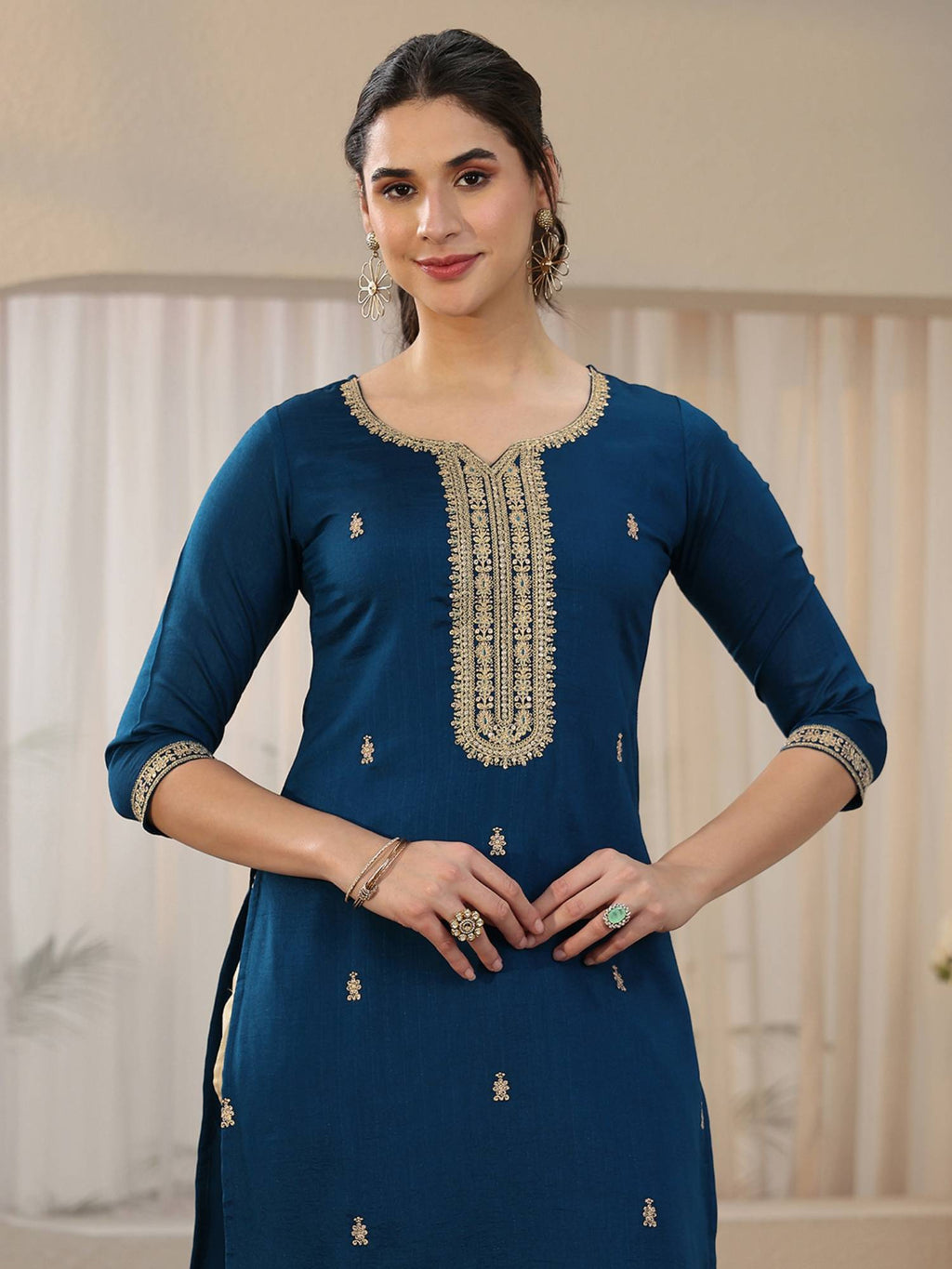 Red Embroidered Silk Blend Kurta | KDG - view 22