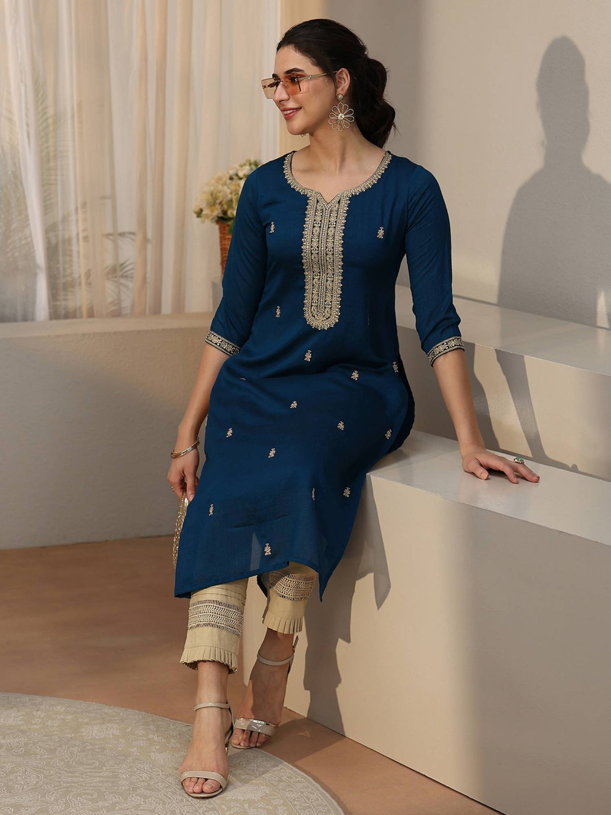 Red Embroidered Silk Blend Kurta | KDG - view 23