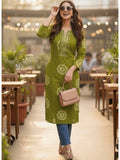 Green Printed Regular Round Neck Kurta | U3S - view 1