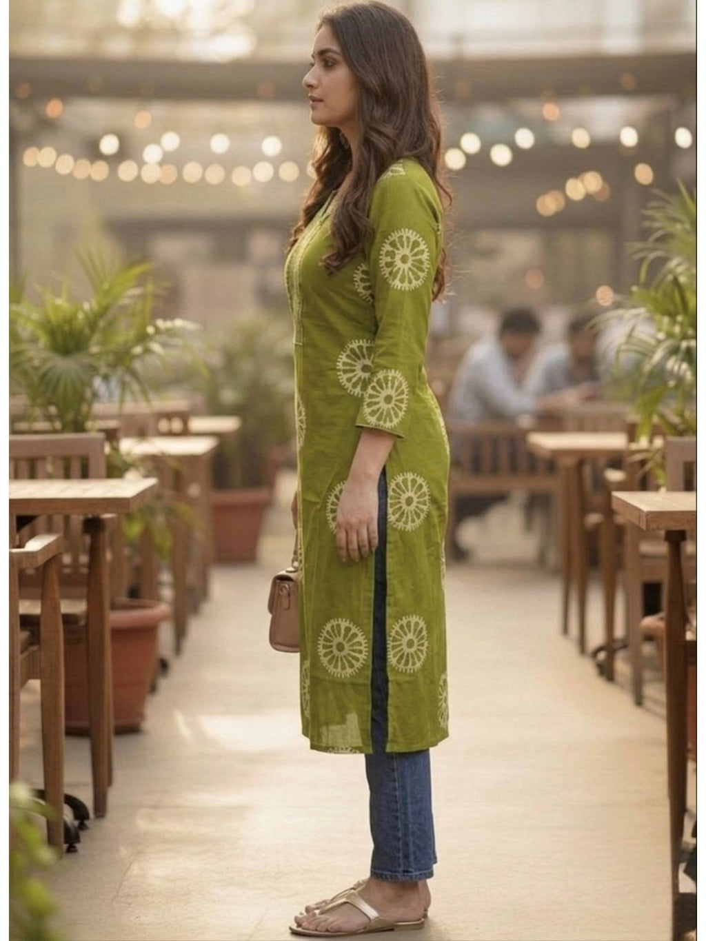 Green Printed Regular Round Neck Kurta | U3S - view 5