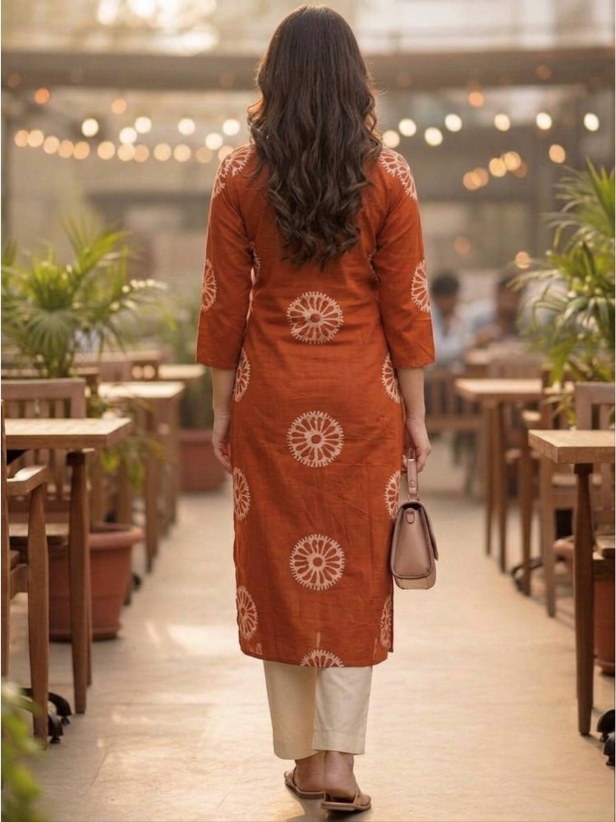 Orange Printed Regular Round Neck Kurta | FY93 - view 2