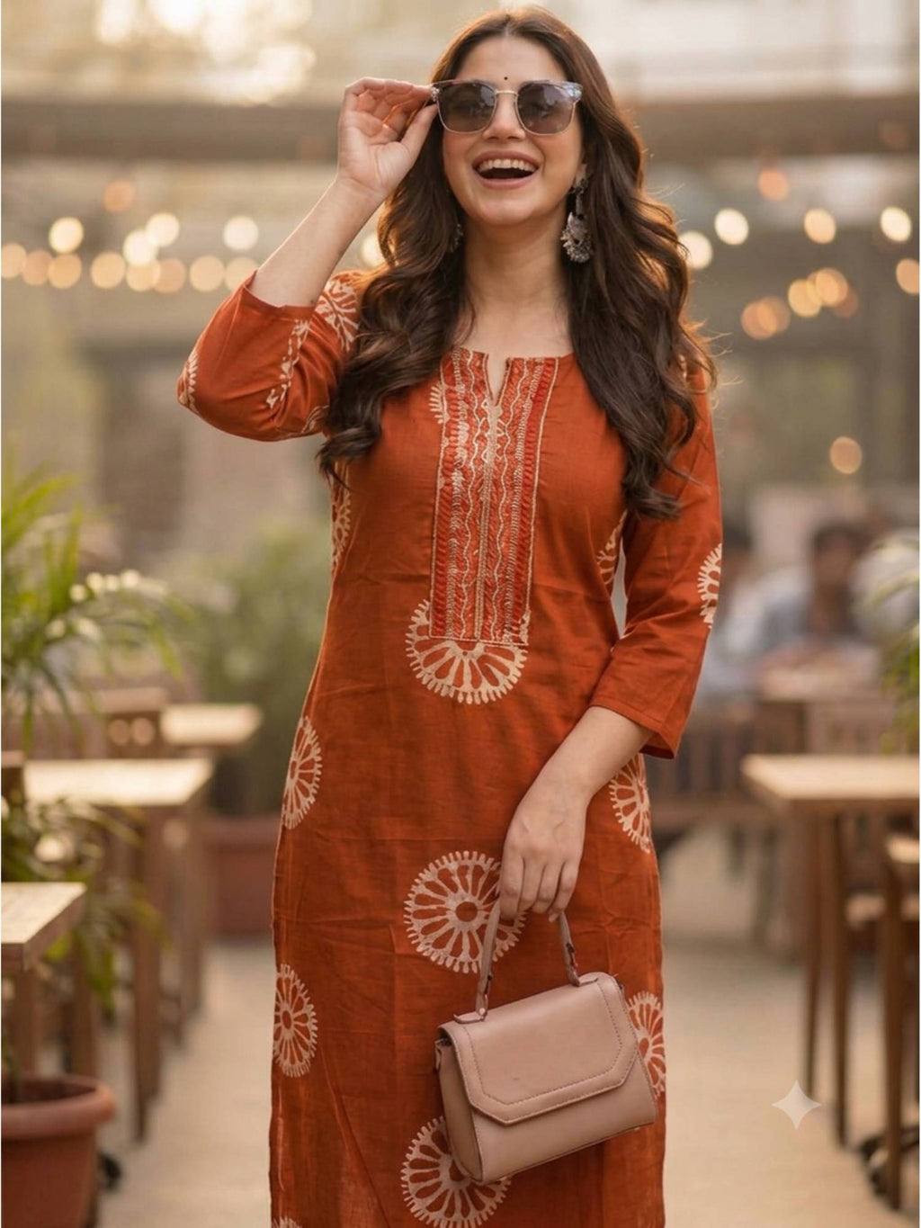 Orange Printed Regular Round Neck Kurta | FY93 - view 3