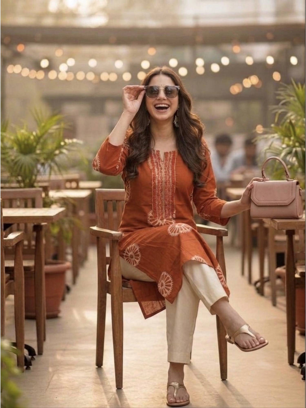 Orange Printed Regular Round Neck Kurta | FY93 - view 4