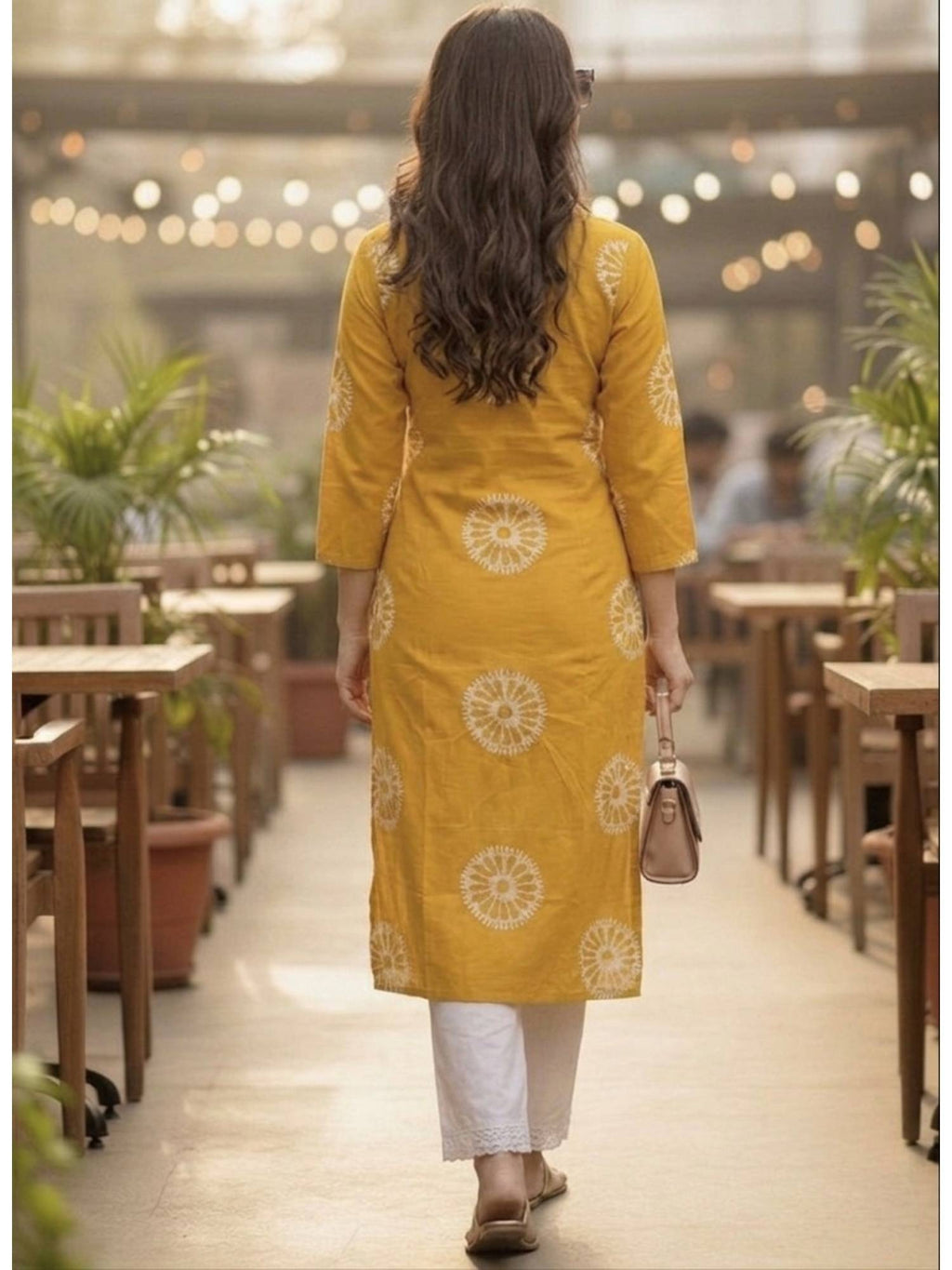 Yellow Printed Regular Round Neck Kurta | FY93 - view 2