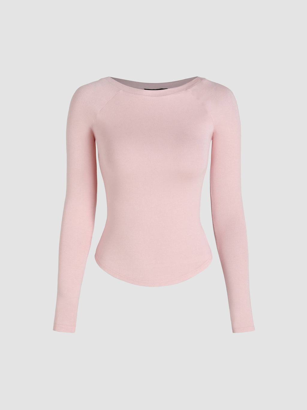 Pink Boat Neck Solid Long Sleeve Tee | TS56 - view 2