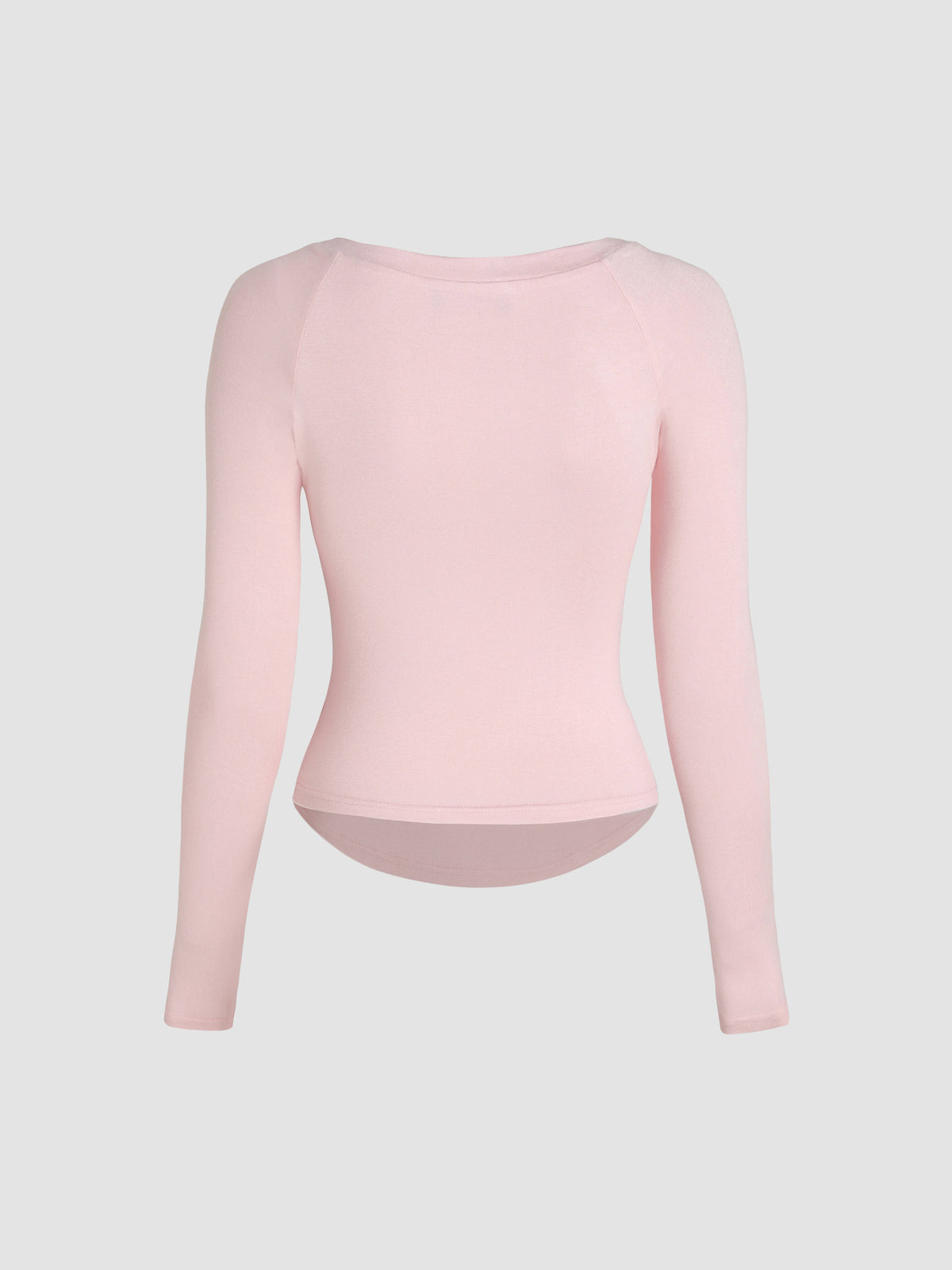 Pink Boat Neck Solid Long Sleeve Tee | TS56 - view 5