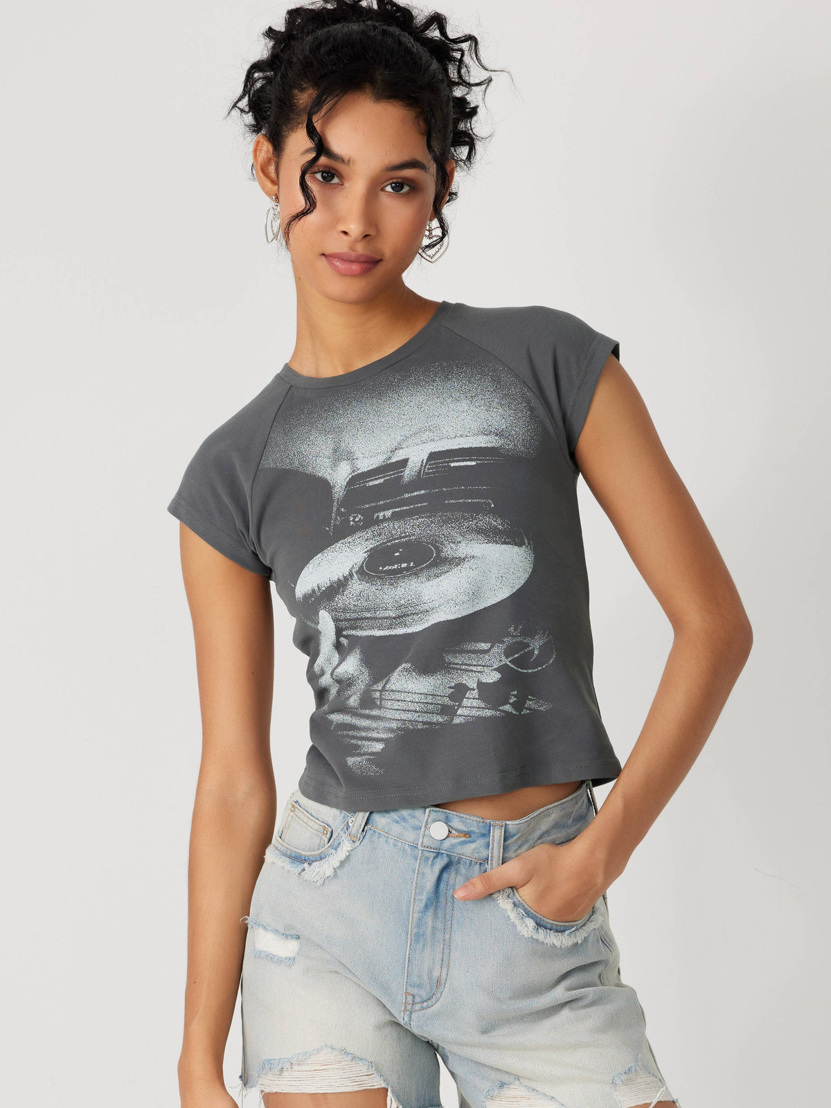 Blue Jersey Round Neckline Graphic Short Sleeve Tee | TS56 - view 19