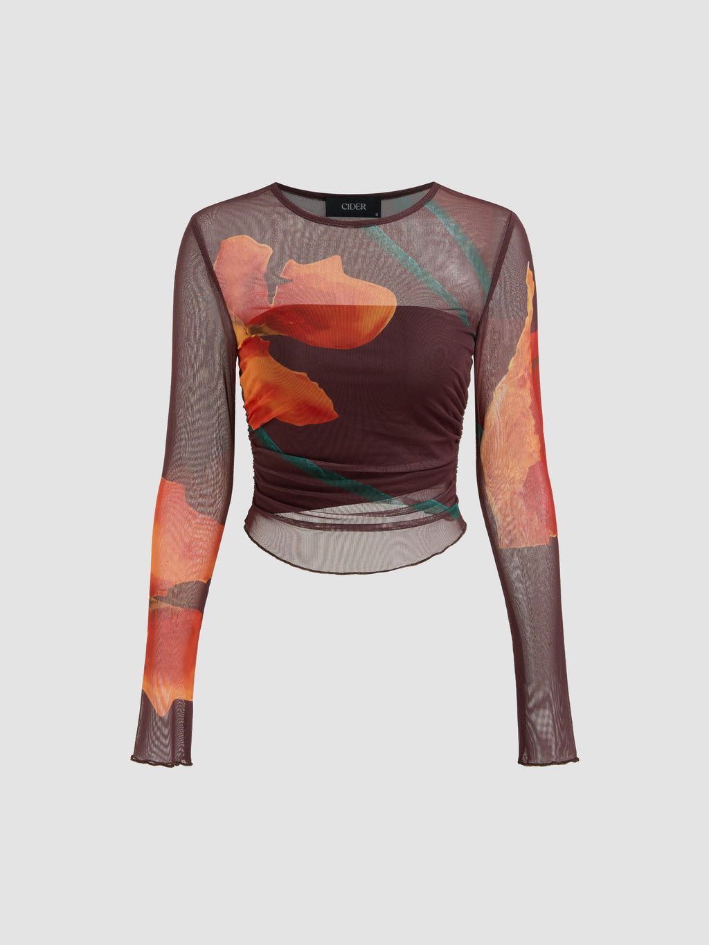 Mesh Round Neckline Floral Top With Solid Crop Tube Top | TT90 - view 2