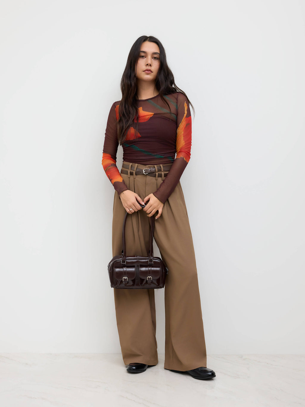 Mesh Round Neckline Floral Top With Solid Crop Tube Top | TT90 - view 6