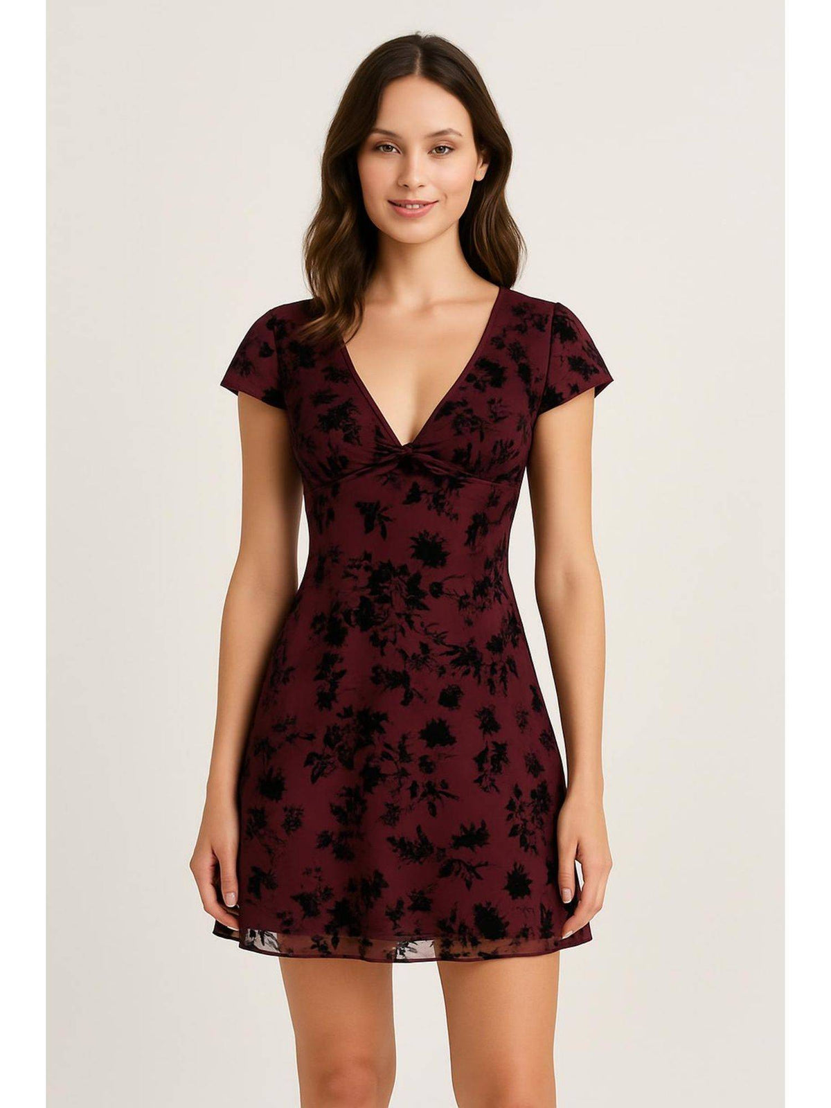 Mesh V-neck Floral Bow Mini Dress | D56 - view 24