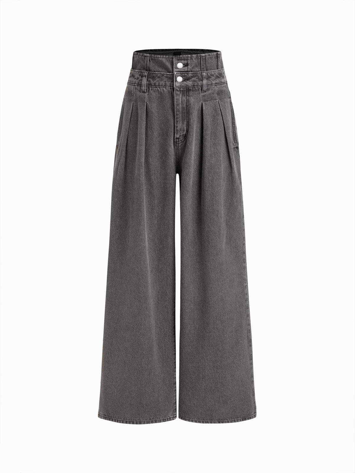Double High Rise Solid Button Wide Leg Jeans | WL90 - view 1