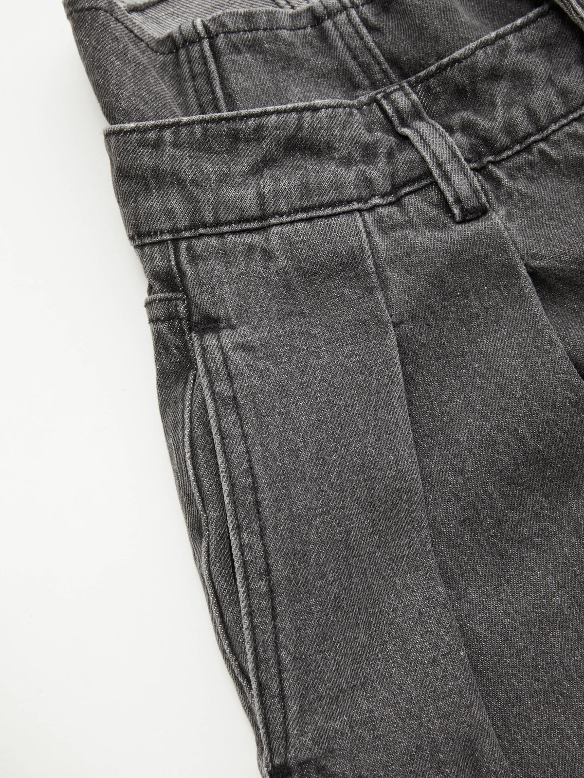 Double High Rise Solid Button Wide Leg Jeans | WL90 - view 4