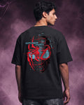 Men's Black Across The Spiderverse Graphic Printed Oversized T-shirt
