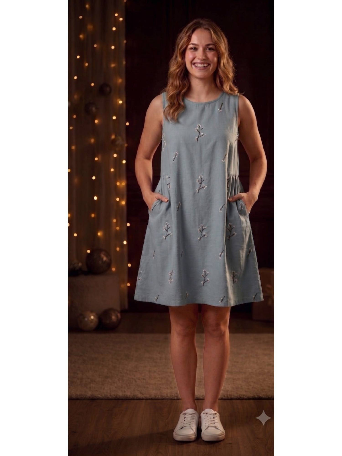 Women's Pastel Grey Embroidered Mini Dress | D56 - view 1