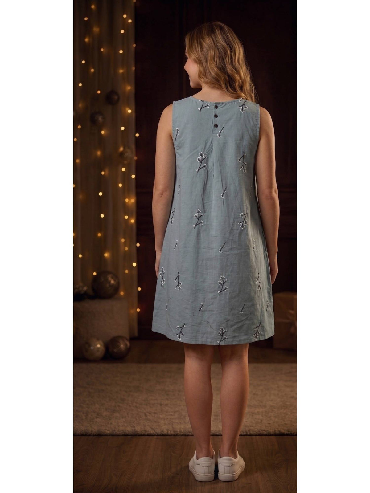 Women's Pastel Grey Embroidered Mini Dress | D56 - view 2
