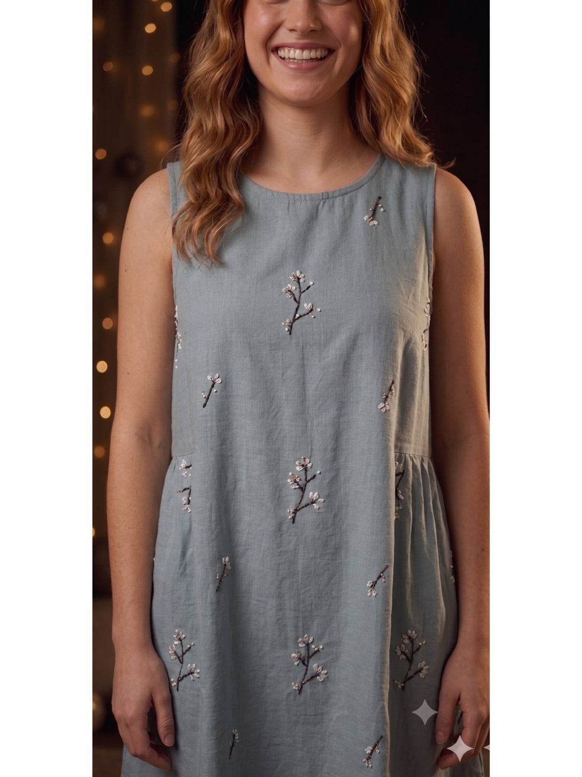 Women's Pastel Grey Embroidered Mini Dress | D56 - view 5