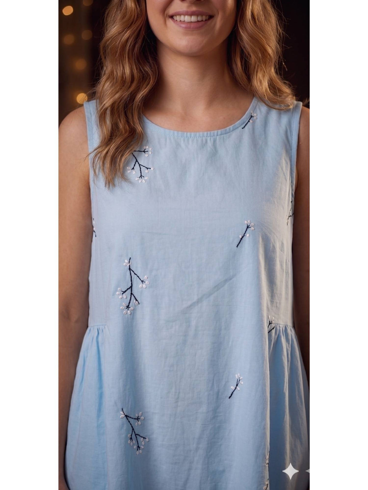 Women's Sky Blue Embroidered Mini Dress | D56 - view 5