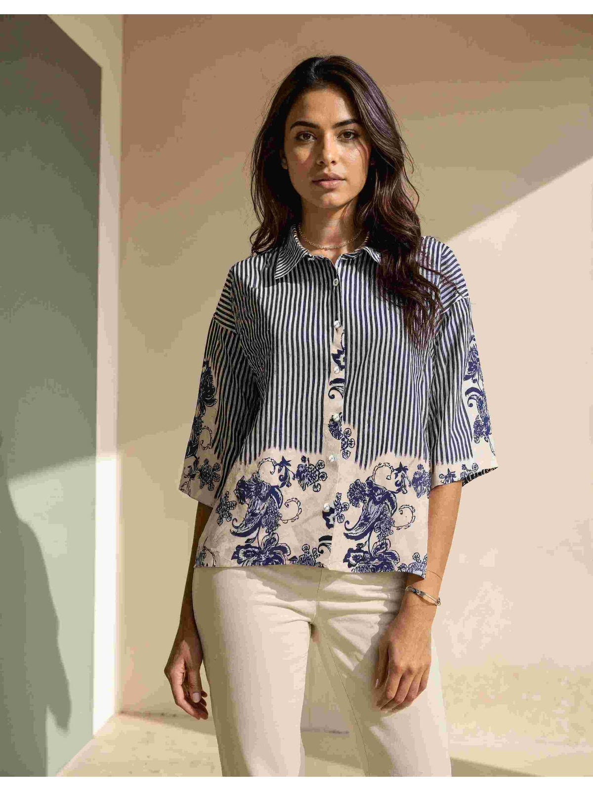 Naina Dual Stripes Printed Shirt | S67 - view 1