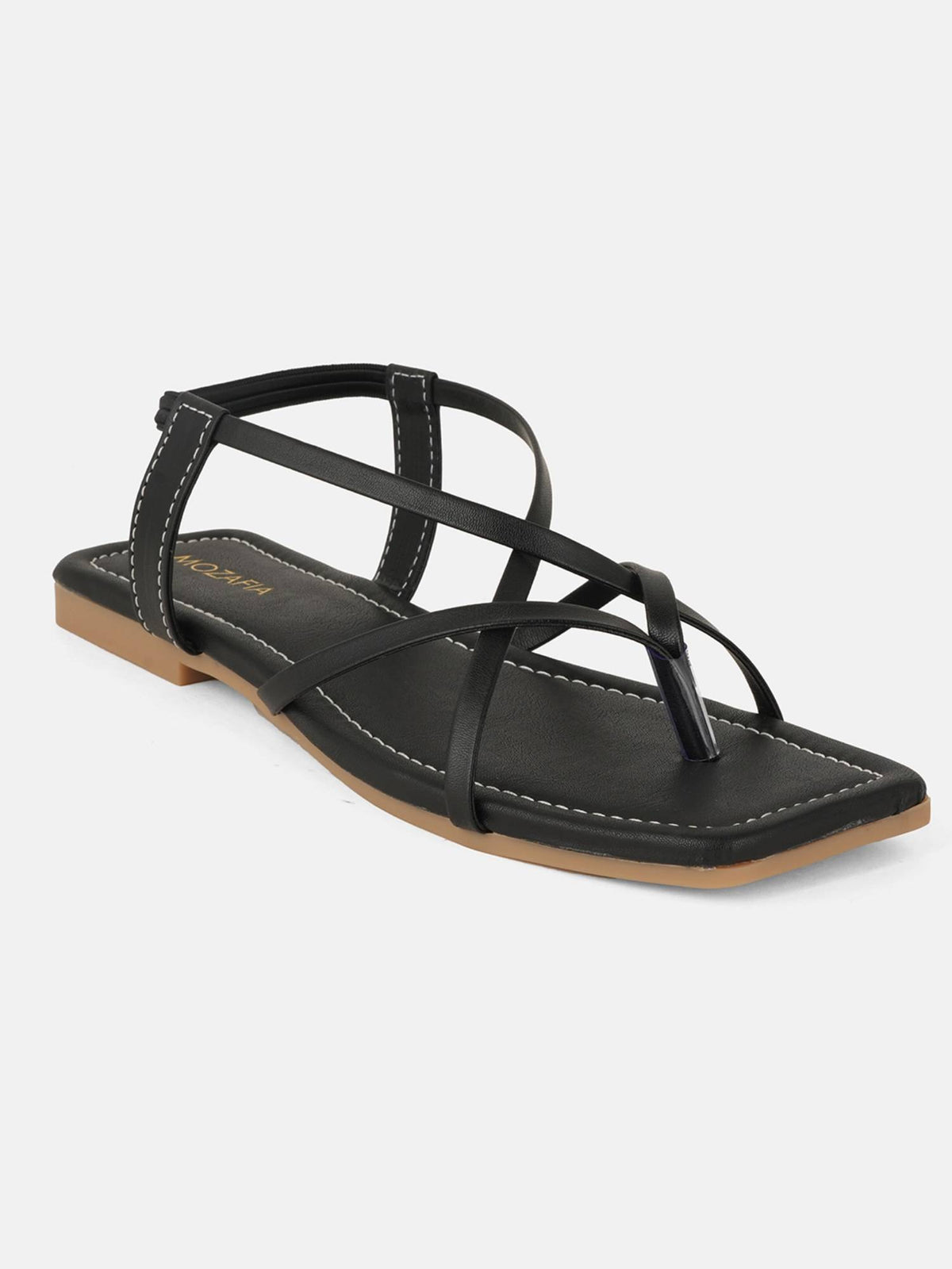 Women Black Elastic Flats | F61 - view 2