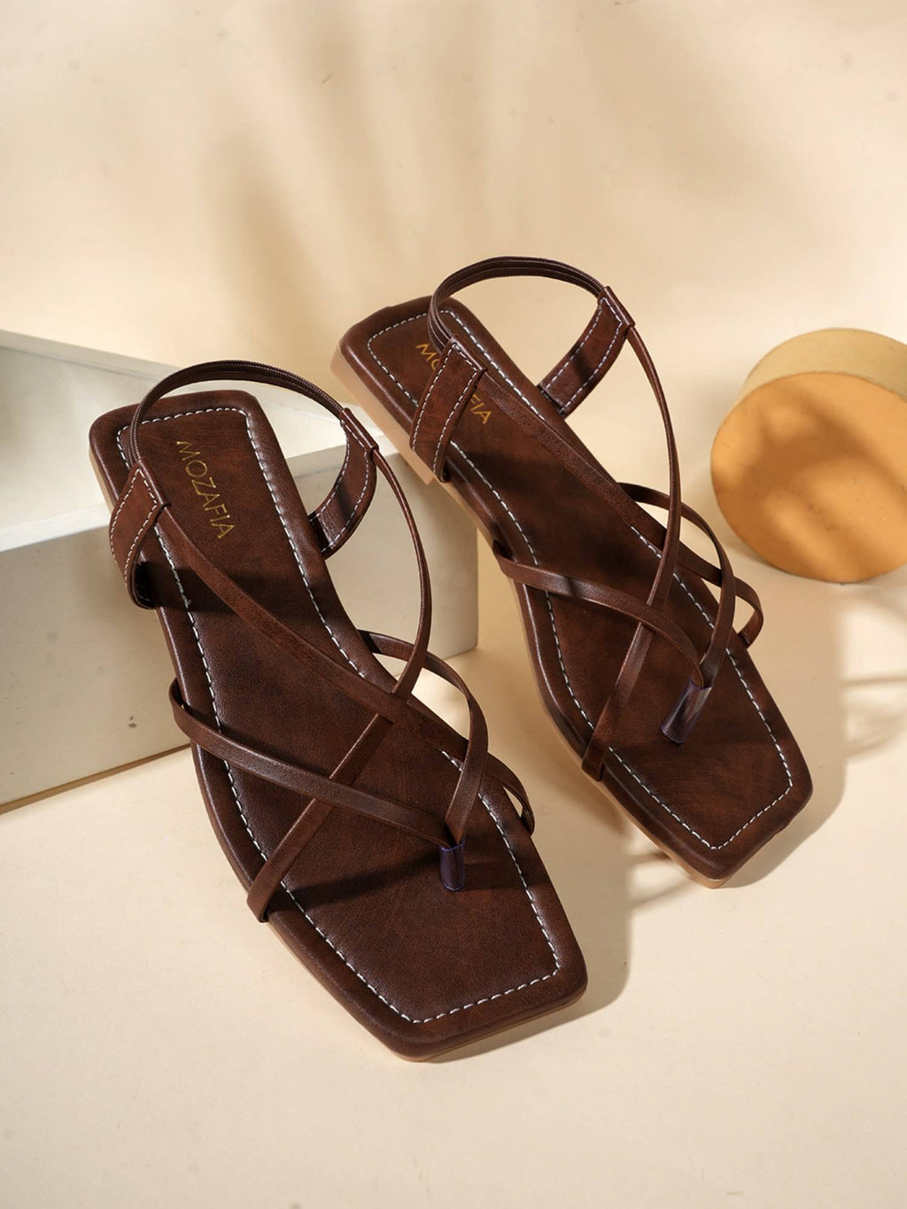 Women Brown Elastic Flats | F61 - view 3