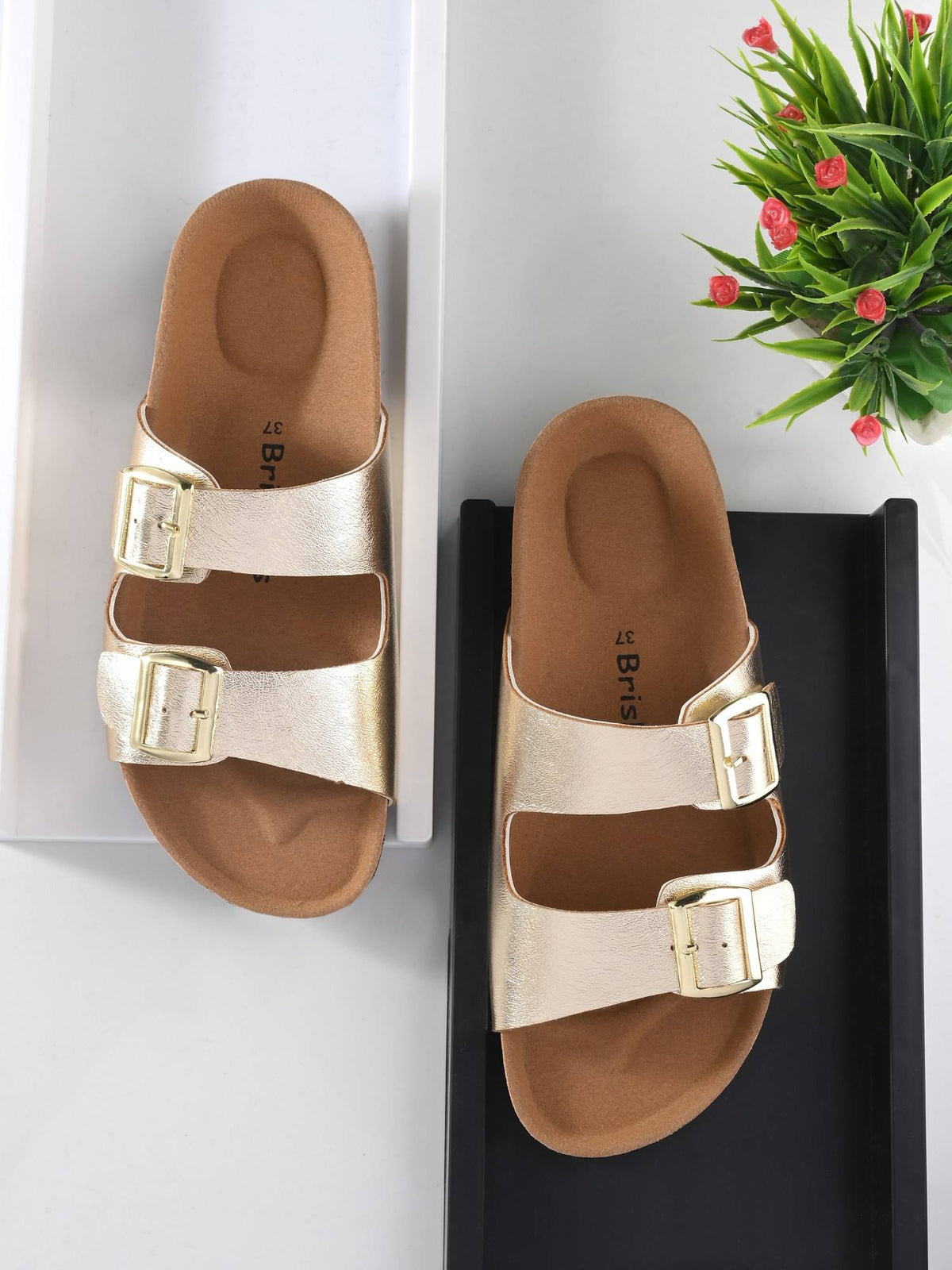Women Gold Slip On Sandals | SD89 - view 1