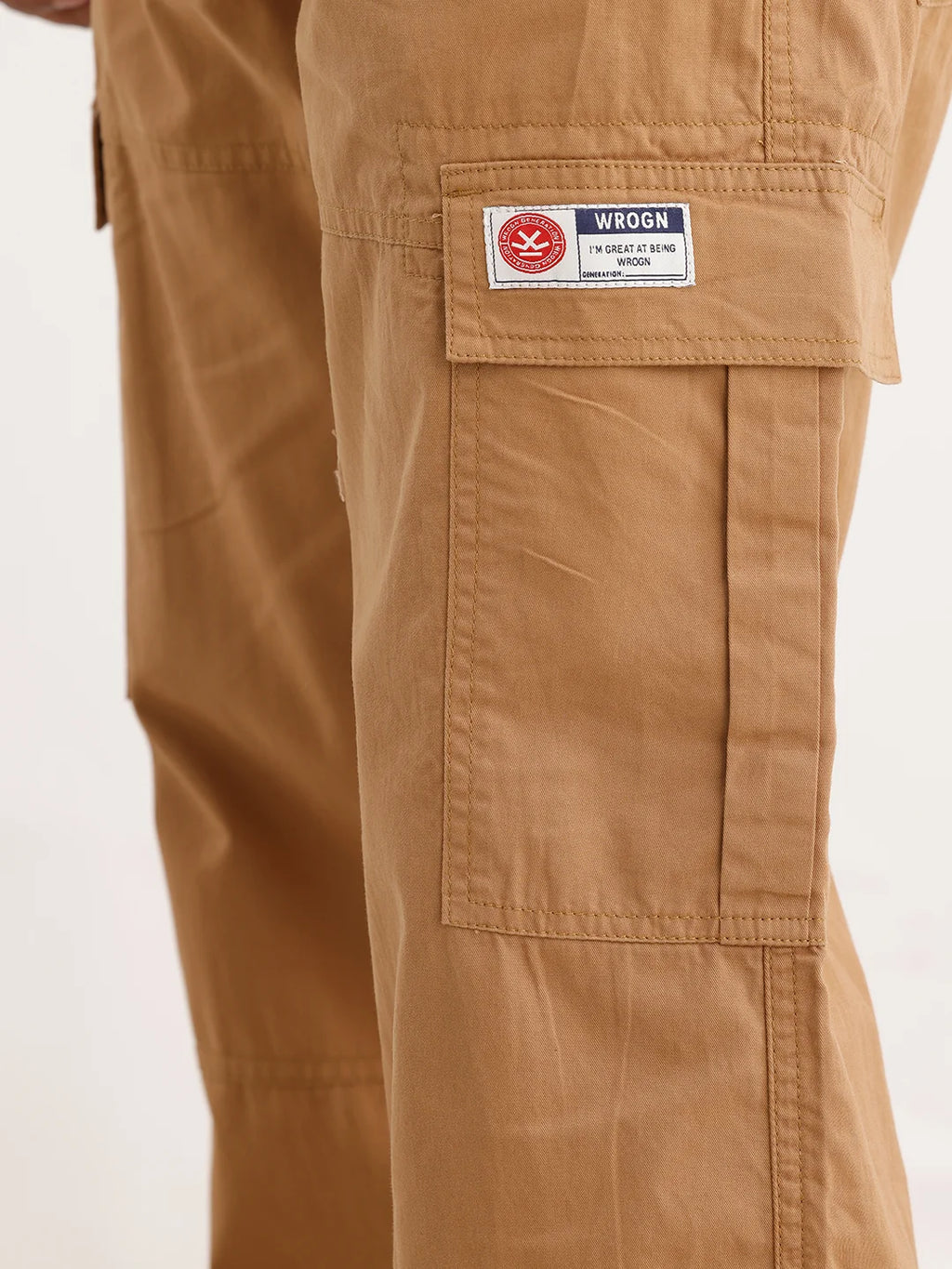 Solid Loose Fit Cargo Trousers | Brown