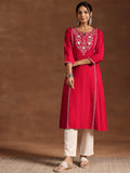 Libas Red Yoke Design Rayon A-Line Kurta