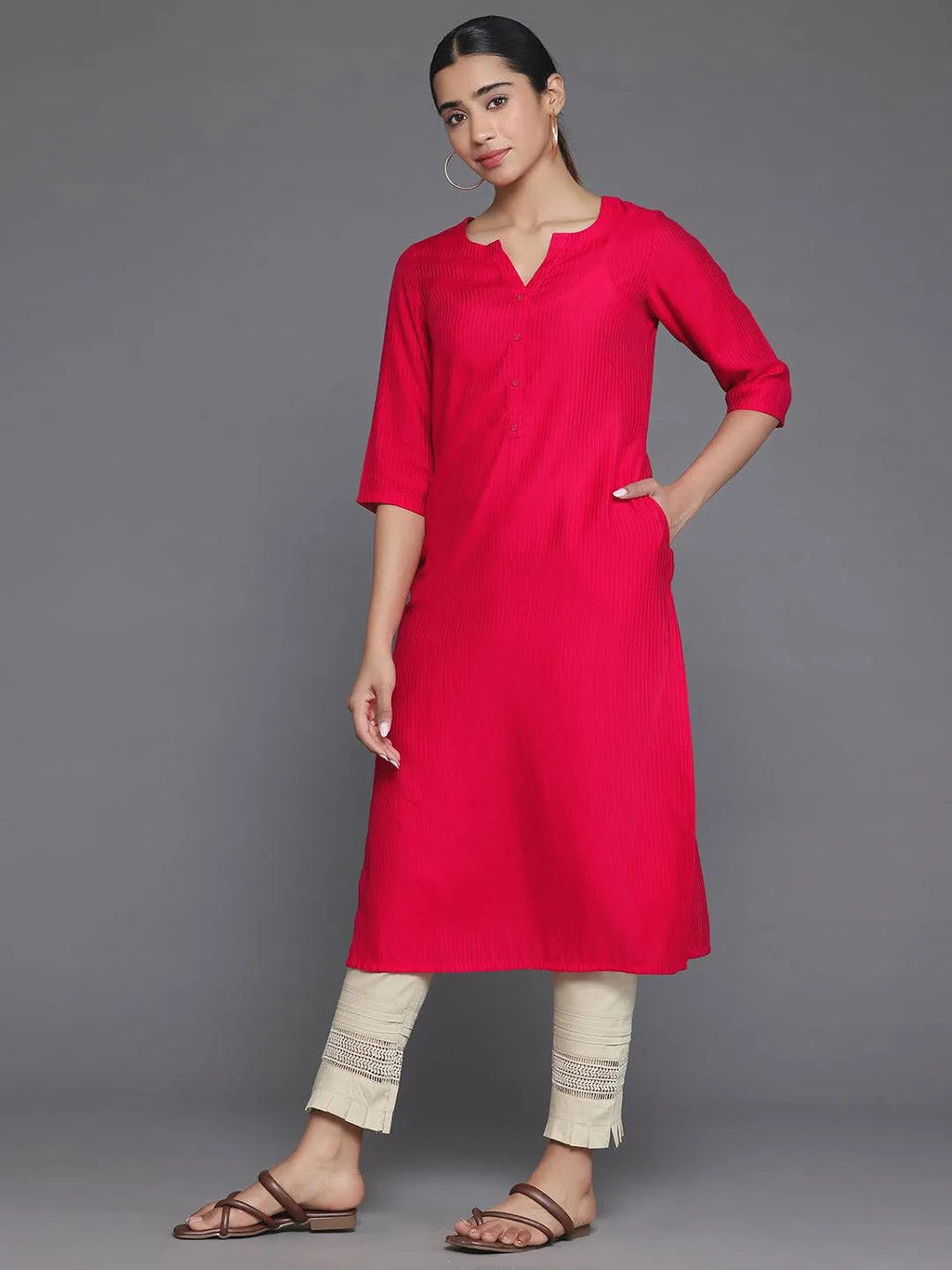 Gerua Red Woven Design Silk Straight Kurta