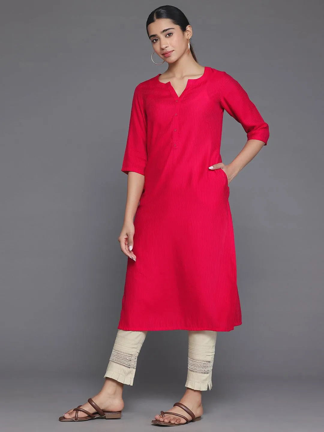 Gerua Red Woven Design Silk Straight Kurta
