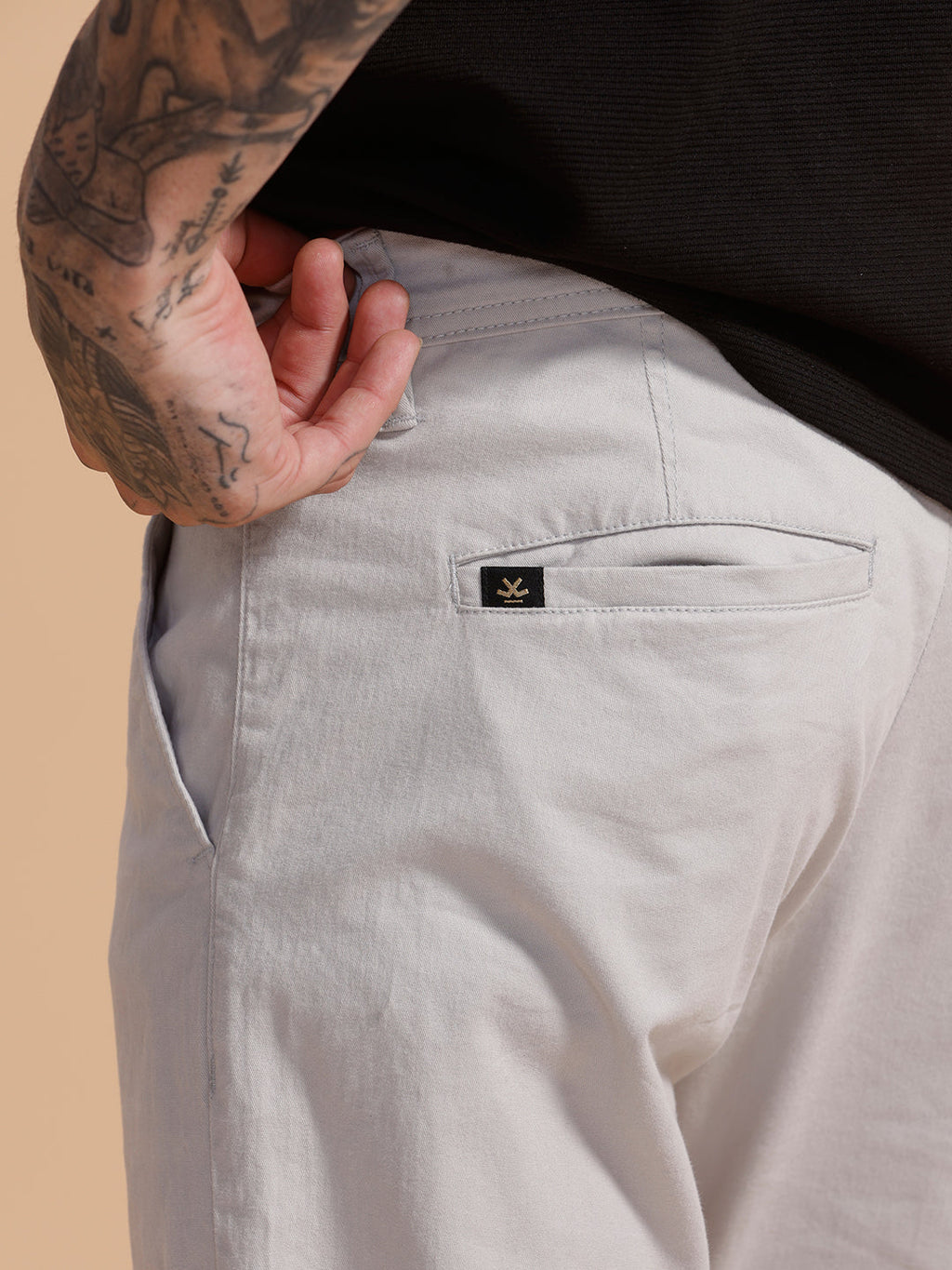 Cotton Blend Chino Trouser | Light Grey