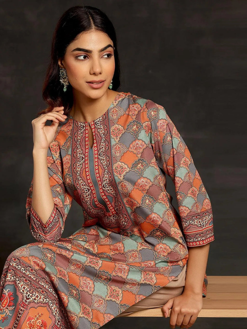 Libas Multicoloured Printed Crepe Straight Kurta