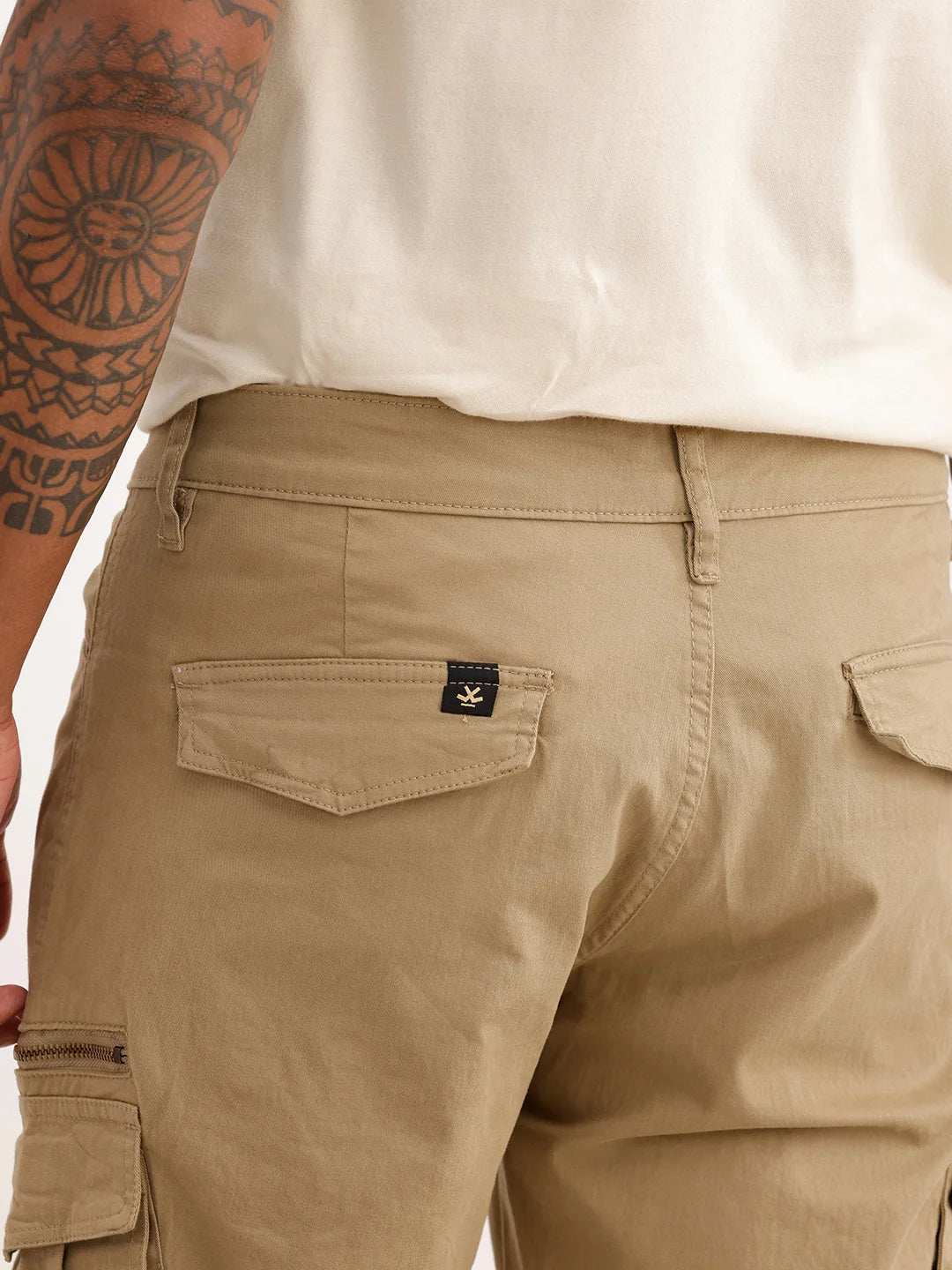 Solid Straight Fit Cargo Trouser | Beige