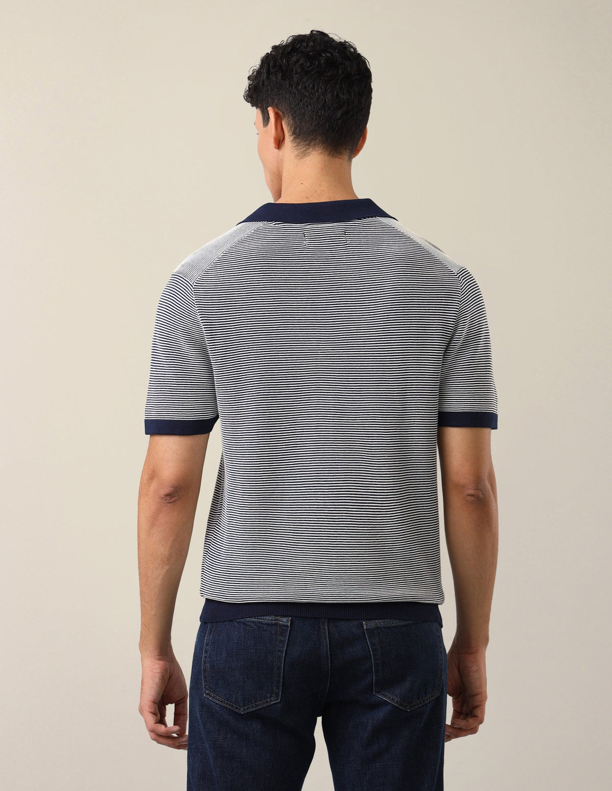 Horizontal Striped Patterned Knit Slim Fit Polo Shirt USP0