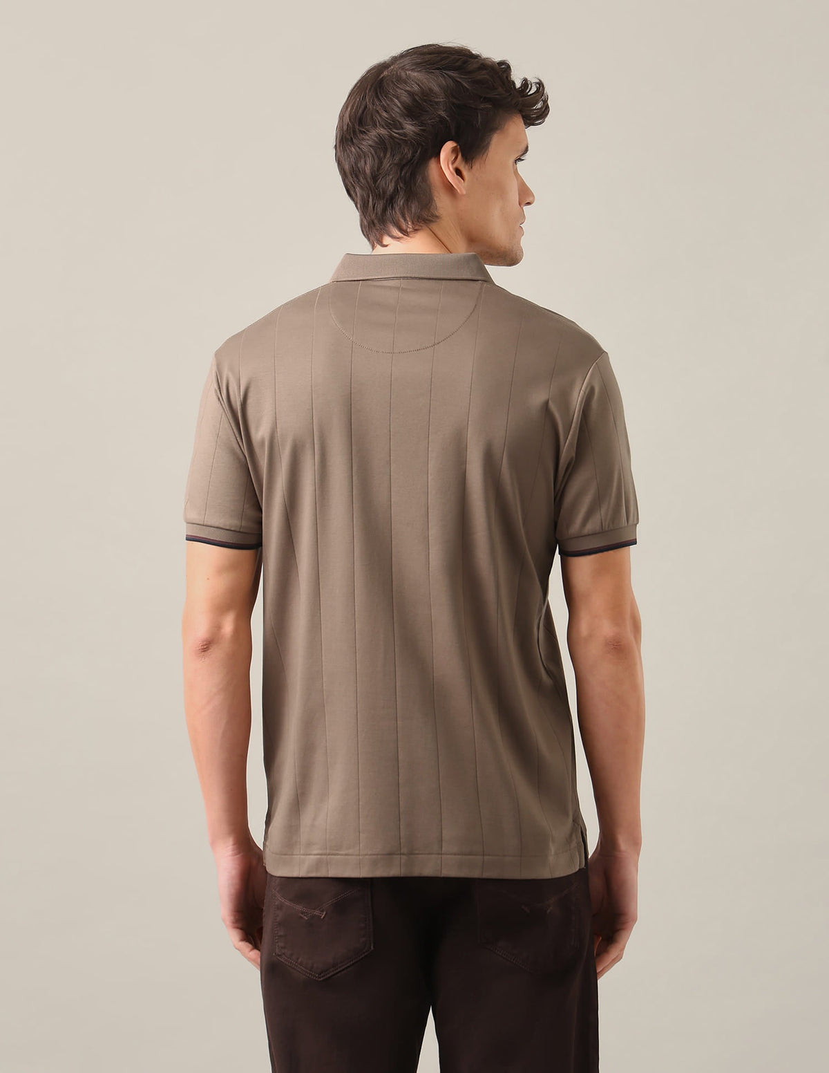 Vertical Striped Patterned Knit Slim Fit Polo Shirt USP0