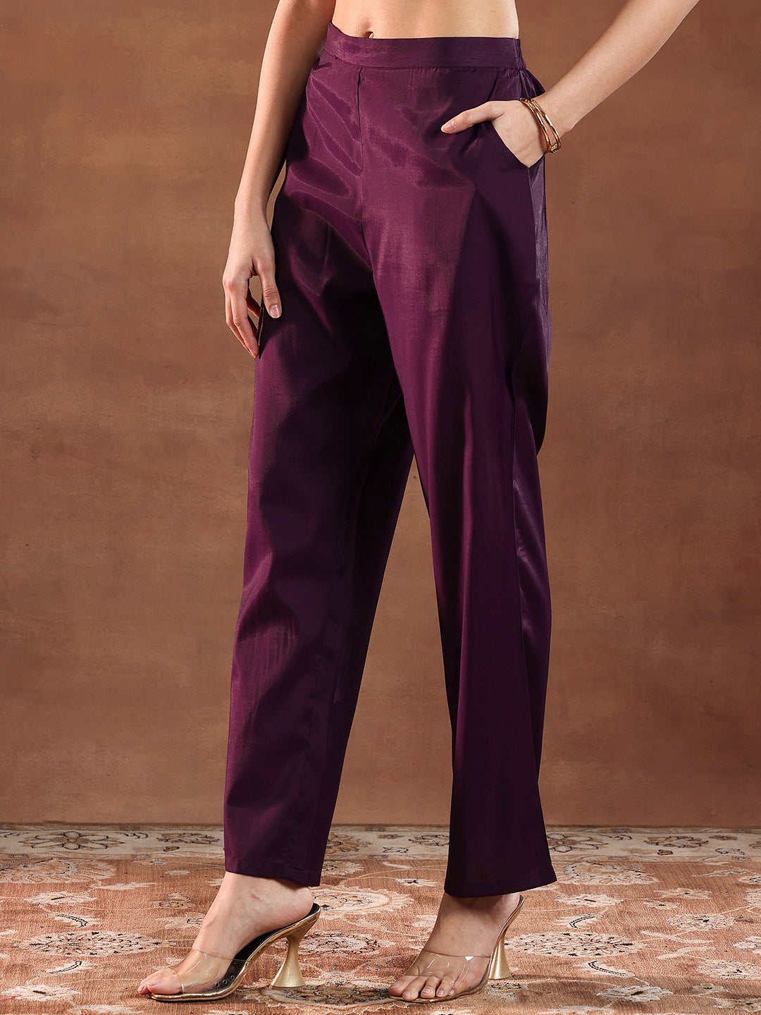 Gerua Wine Embroidered Silk Blend Straight Suit With Dupatta