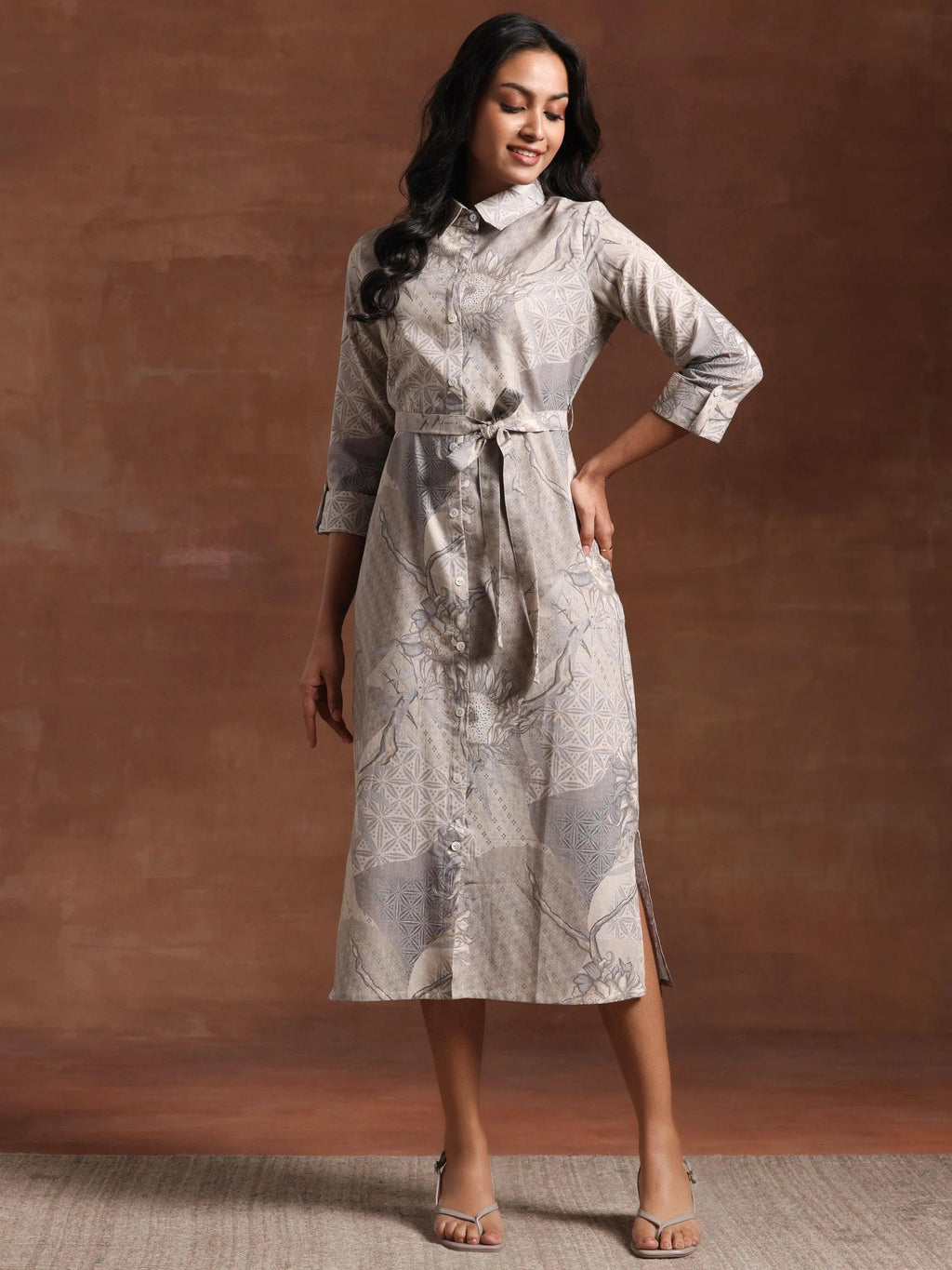 Gerua Off White Printed Cotton Blend Shirt Dress