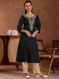 Gerua Green Woven Design Cotton Blend Straight Kurta