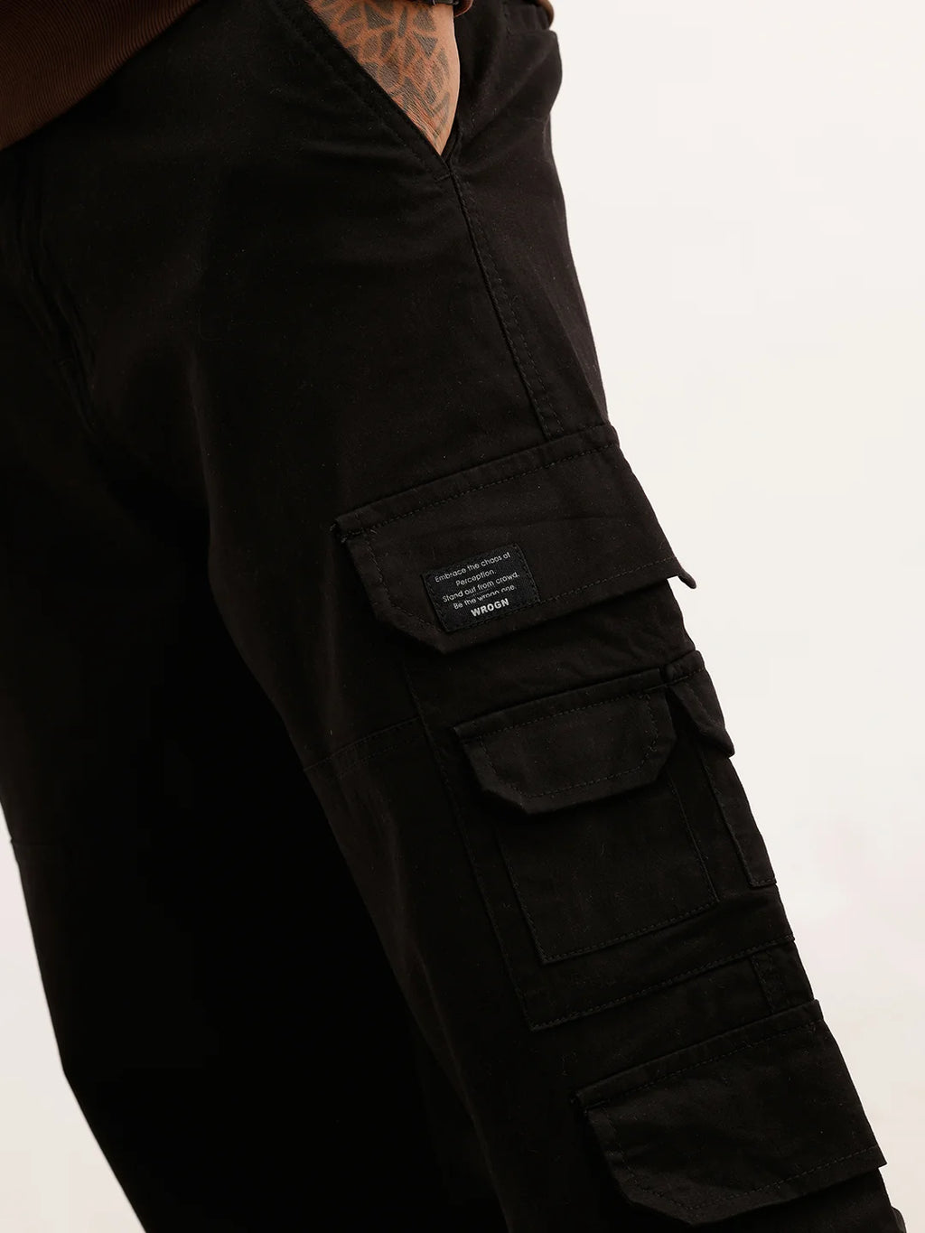 Solid Loose Fit Cargo Trouser | Black