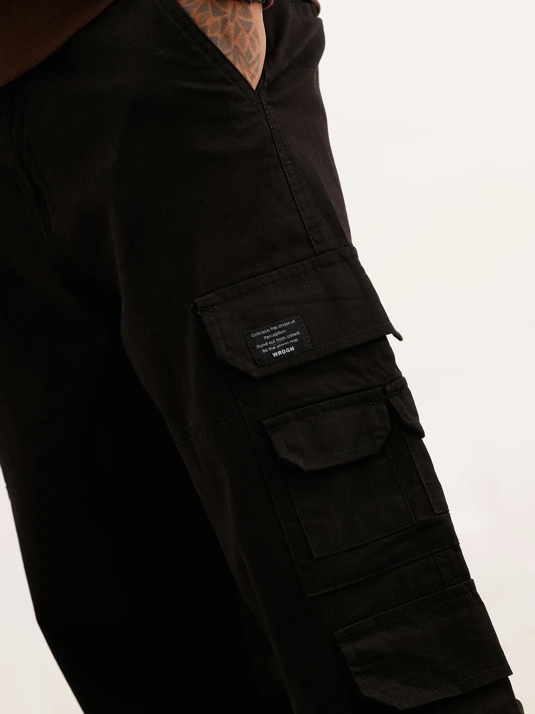 Solid Loose Fit Cargo Trouser | Black