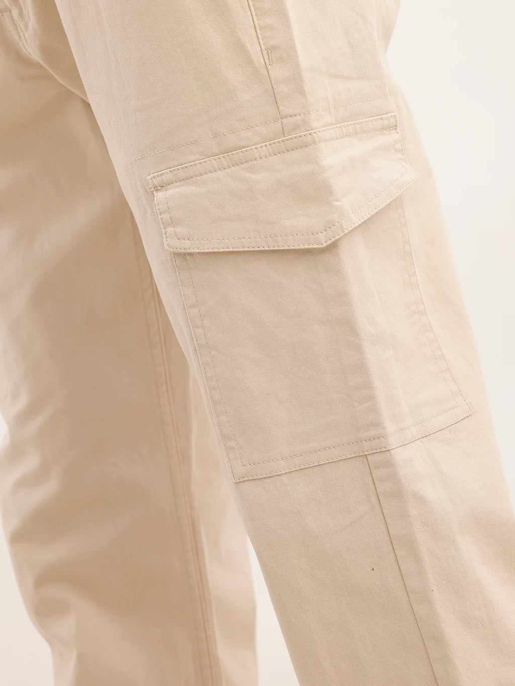 Solid Straight Fit Cargo Trouser | Beige