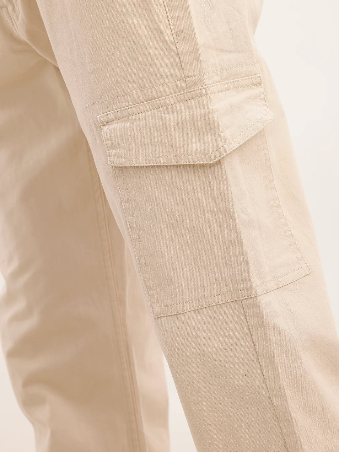 Solid Straight Fit Cargo Trouser | Beige