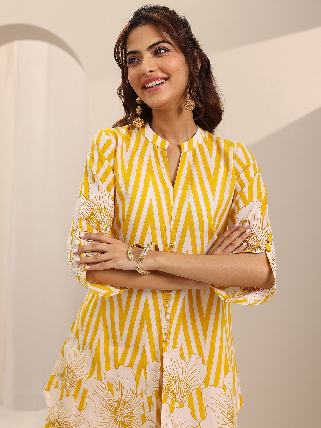 Libas Yellow Printed Cotton Co-Ord Sets CO87