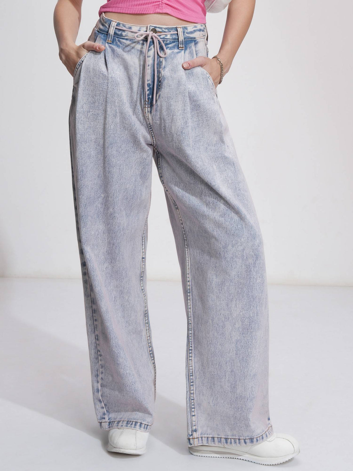 Women Blue Cotton Solid Wide Jeans | BG78 - view 1